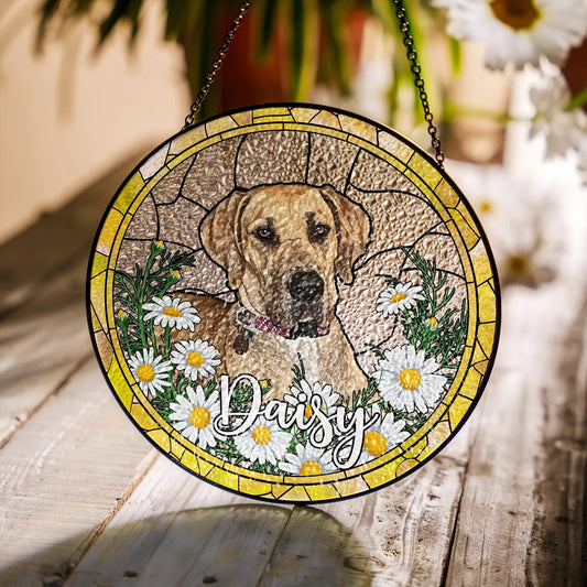 ペットの肖像 パーソナライズド ステンドグラス サンキャッチャー 花柄コレクション