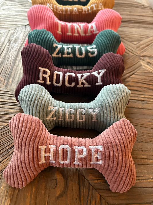 スイーカー付きの刺繍入り骨形ドッグトイ