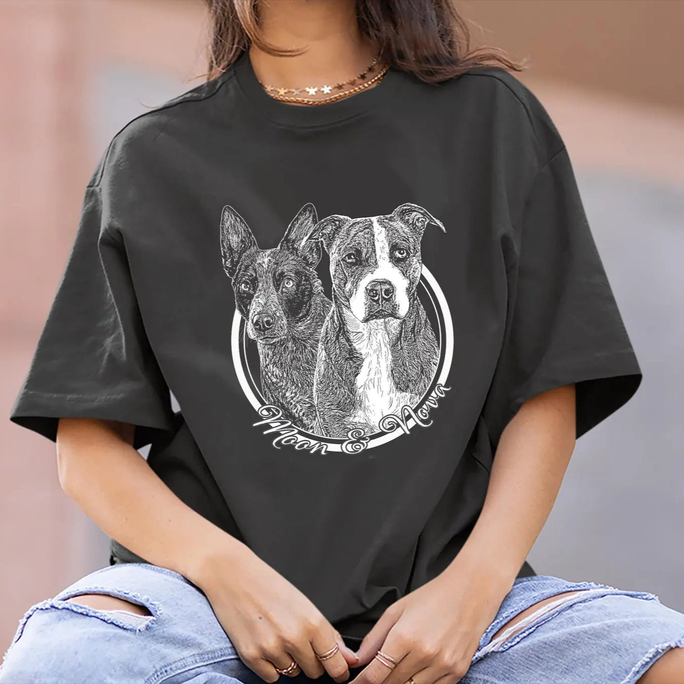 印絵 愛犬・愛猫ペット 写真オーダーメイドTシャツ 線 大きな図案 「Black&White」