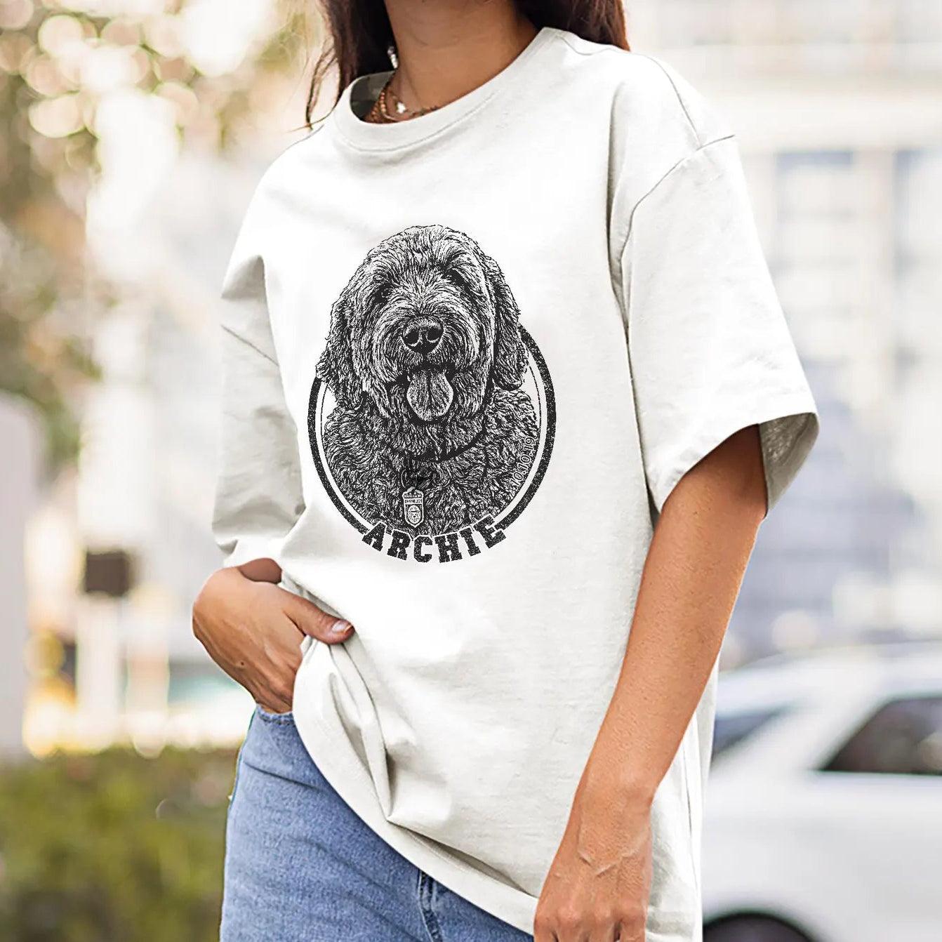 印絵 愛犬・愛猫ペット 写真オーダーメイドTシャツ 線 大きな図案 「Black&White」