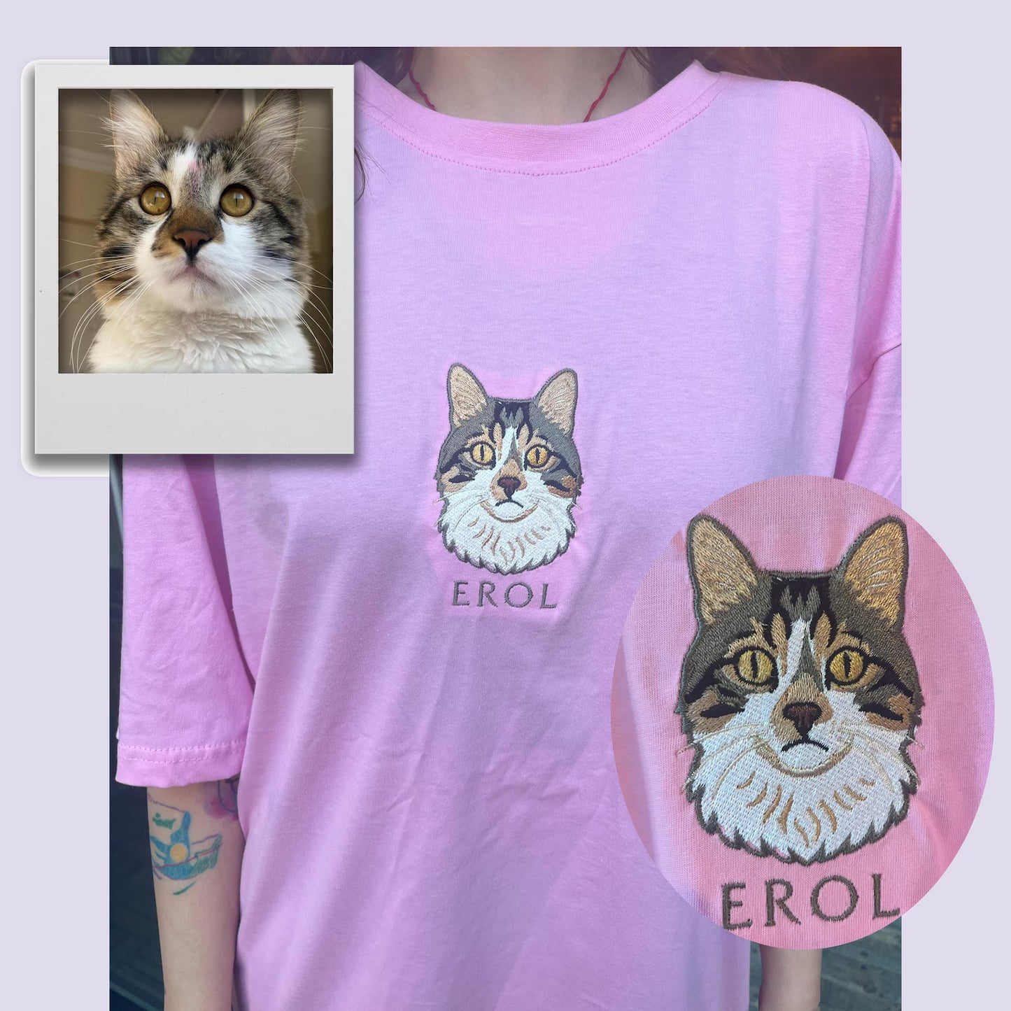 New Arrival! 刺繍 写真オーダーメイドTシャツ 愛犬・愛猫ペット 真ん中