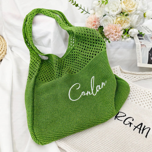 【オーダーメイド】名入れ 刺繍 ニットバッグ トートバッグ 多色