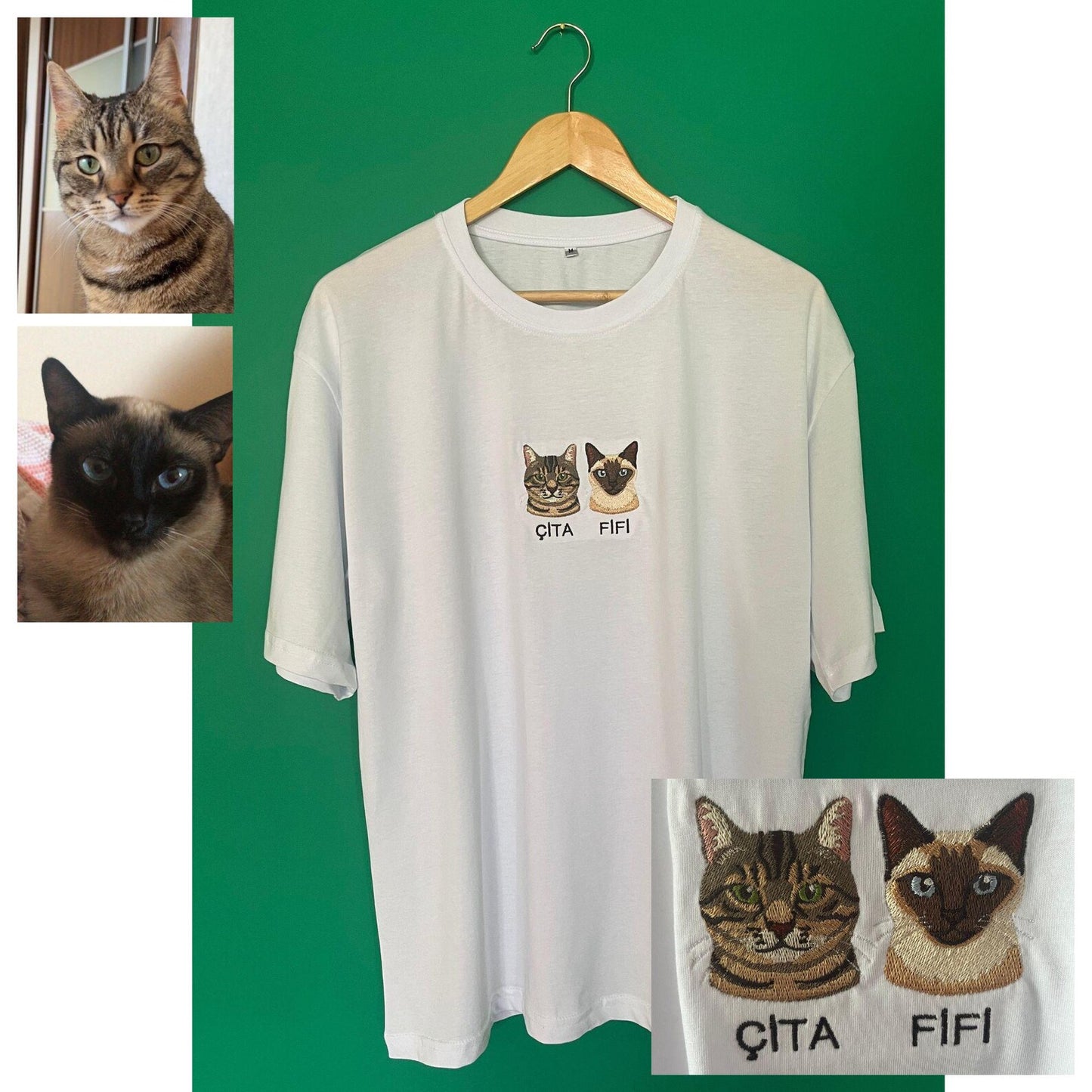 New Arrival! 刺繍 写真オーダーメイドTシャツ 愛犬・愛猫ペット 真ん中