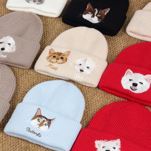 オーダーメイド·ニット帽·かわいいペットのアイコンです【刺繍】🎵秋冬必須