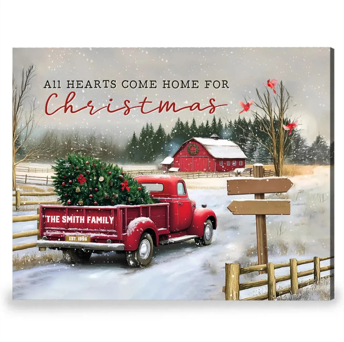 ❗️送料は無料 パーソナライズされたファミリークリスマスキャンバス All Hearts Come Home For Xmas