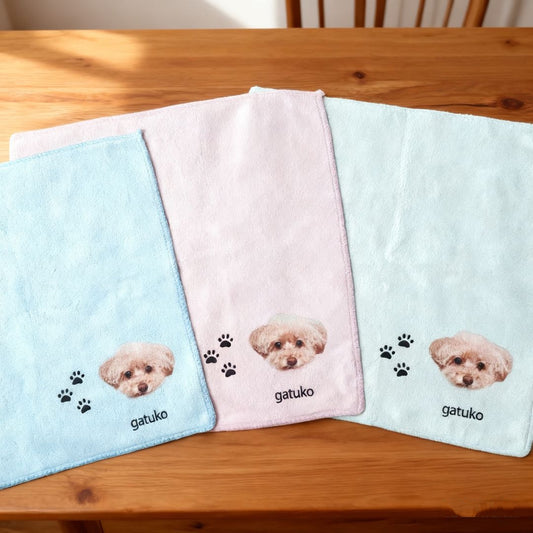 🐱🐶ペットのポートレートと名前をパーソナライズしたハンカチのカスタマイズ•うちの子ミニタオル•うちの子ギフト•うちの子グッツ•うちの子ブランケット•うちの子オーダー•香典返し