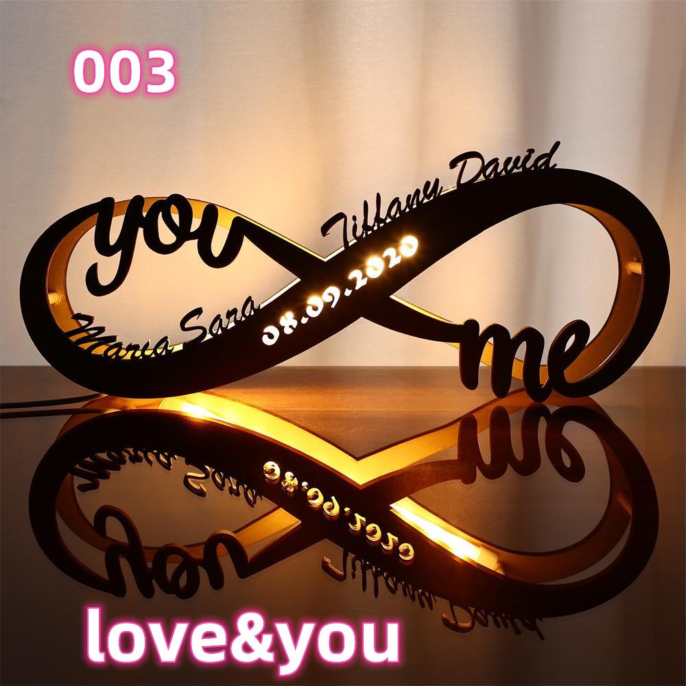 パーソナライズ インフィニティ I Love You 装飾 LED ナイトライト 壁掛けアート装飾 寝室用 カスタム木製名前刻印 ナイトライト ロマンチックなギフト - Fallook