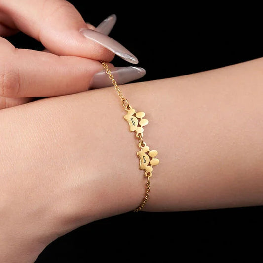 女性のペット愛好家のための刻まれた名前の誕生日記念ギフトとパーソナライズされたかわいい犬の猫の足プリントブレスレット - Fallook