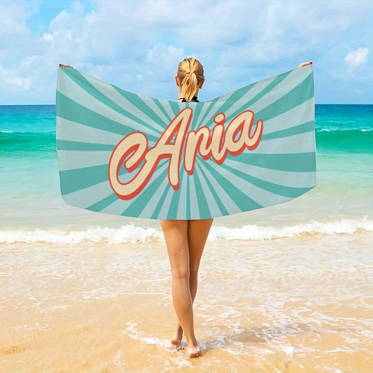 Colorful beach towel with name outdoor