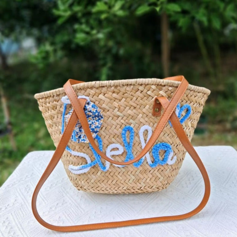 【オーダーメイド】名入れ　バスケット　トートバッグ｜手作り 肩掛け　カゴバッグ｜プレゼント 長いハンドル - Fallook