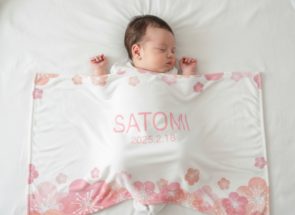 2026新作！名入れ＆生年月日入り ベビーブランケット 桜