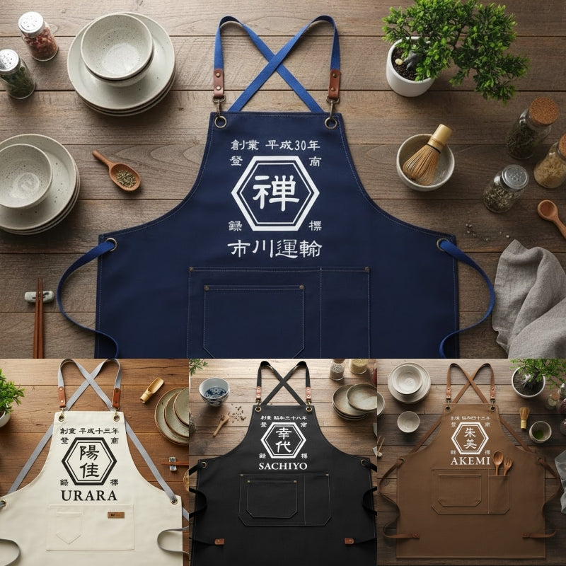 商店風－キャンバス エプロン 前掛け ポケット多数 業務用 多色選択可能