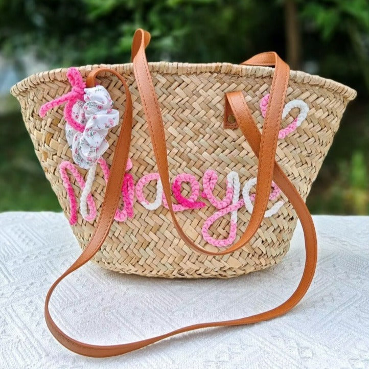 【オーダーメイド】名入れ　バスケット　トートバッグ｜手作り 肩掛け　カゴバッグ｜プレゼント 長いハンドル - Fallook