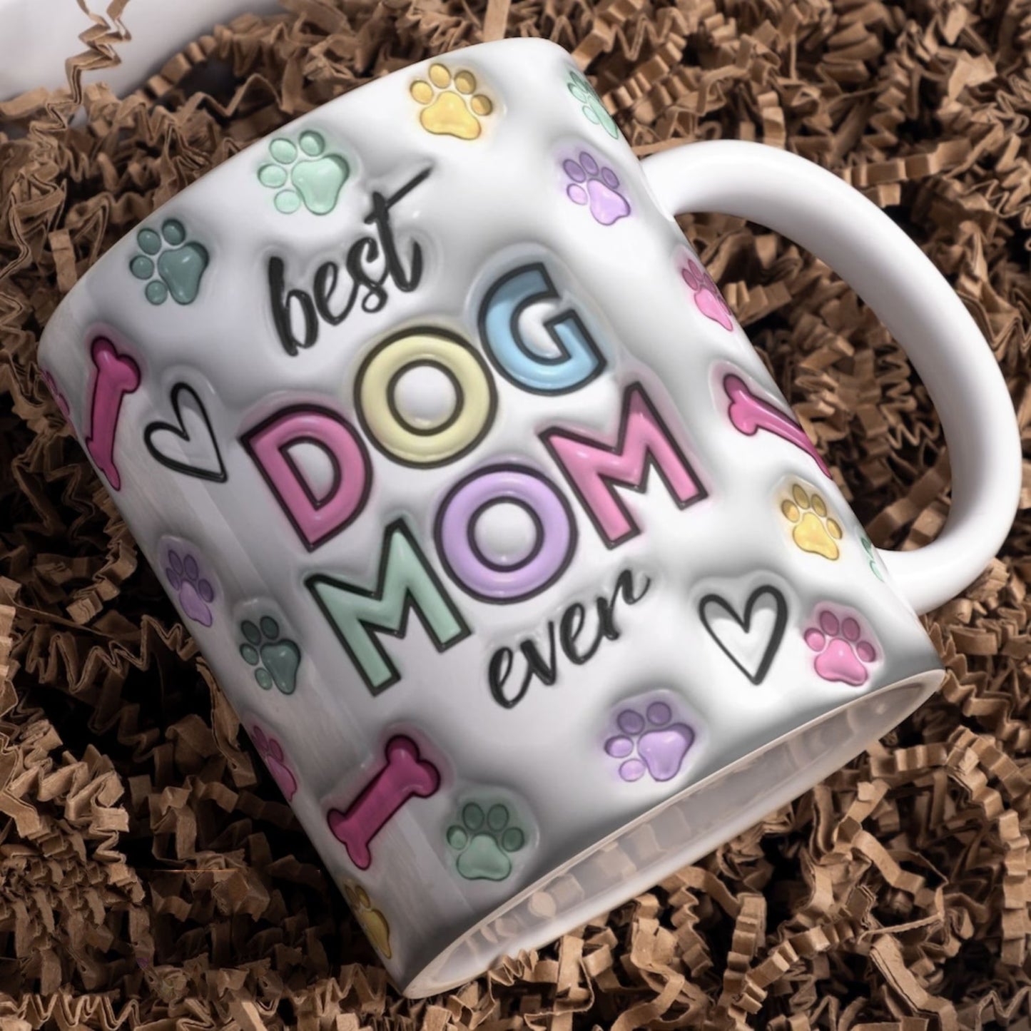 母の日祝 Dog Mom Dog Dad - 個性化された3D膨らませ効果プリントマグ クロースタイル  ピン·白いマグカップク