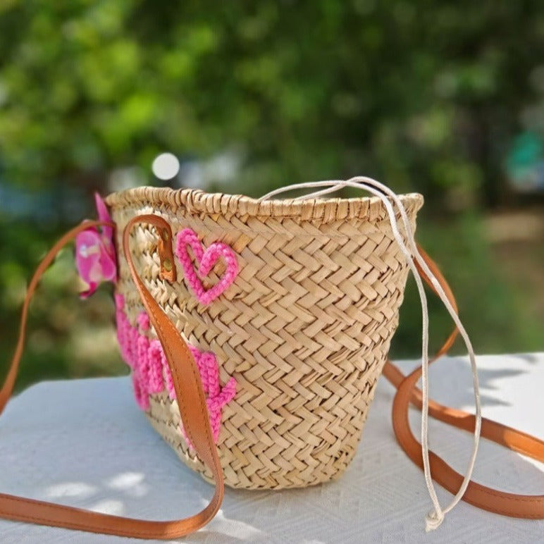 【オーダーメイド】名入れ　バスケット　トートバッグ｜手作り 肩掛け　カゴバッグ｜プレゼント 長いハンドル - Fallook
