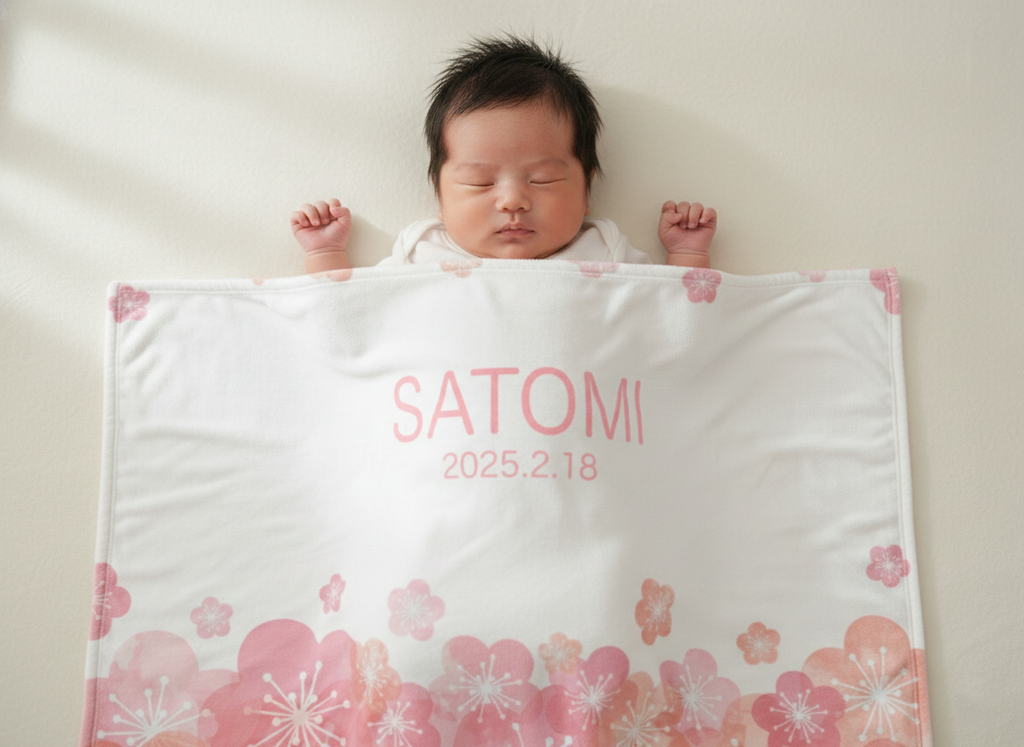2026新作！名入れ＆生年月日入り ベビーブランケット 桜