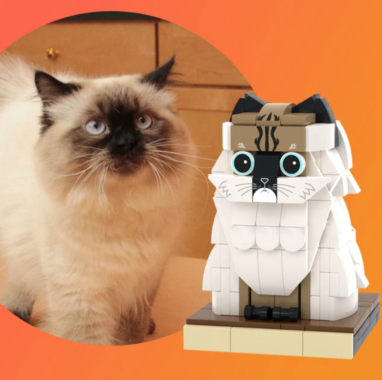 小さいブロックで作ったブロック人形の1猫のオーダーメイド