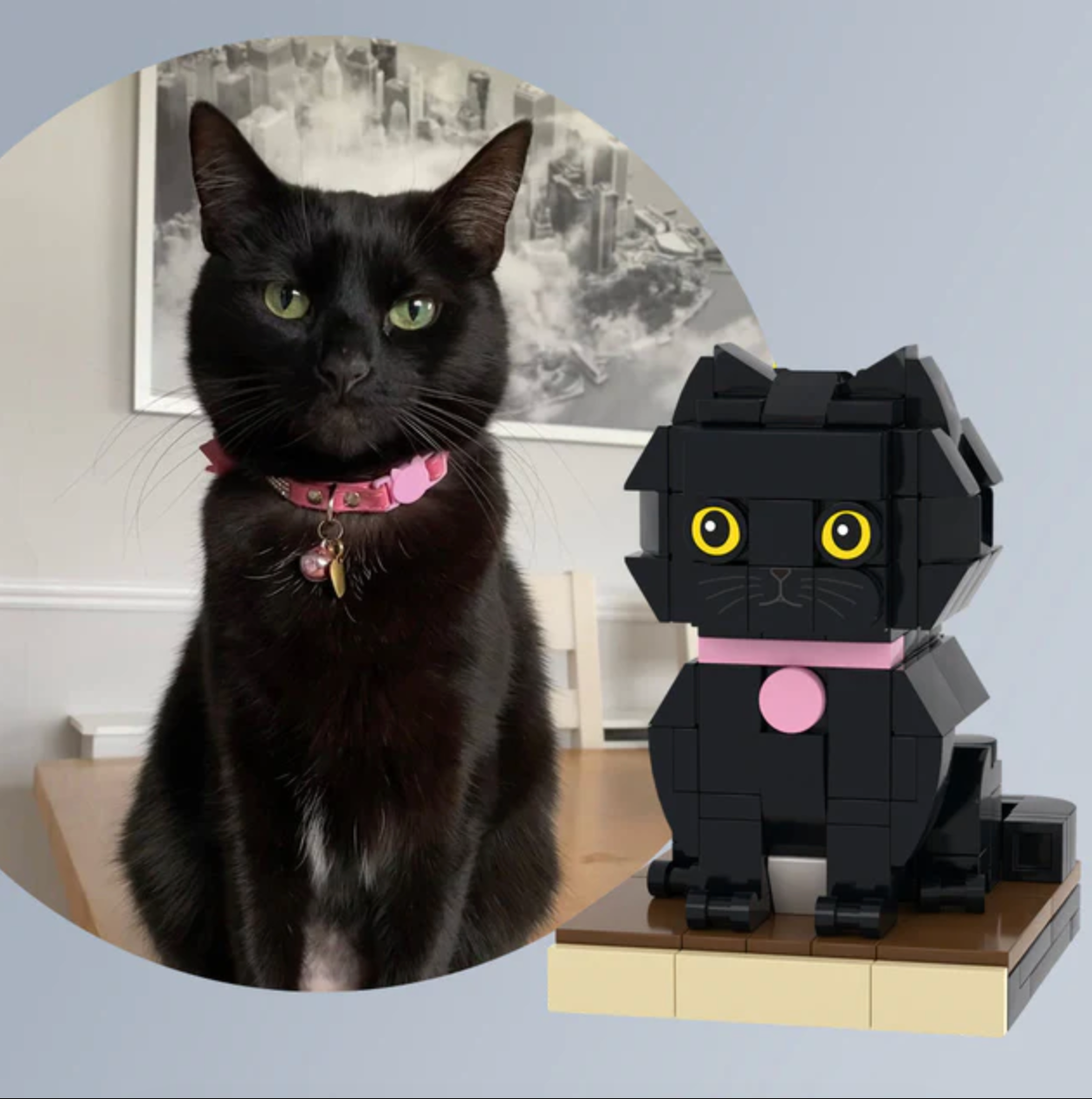 小さいブロックで作ったブロック人形の1黑猫のオーダーメイド