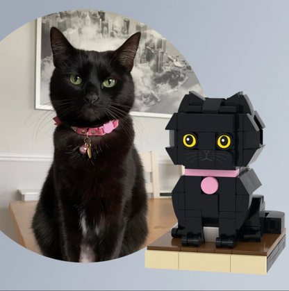小さいブロックで作ったブロック人形の1黑猫のオーダーメイド