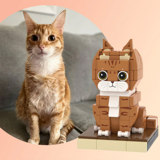 小さいブロックで作ったブロック人形の1猫 オレンジ色の猫のオーダーメイド