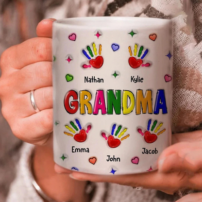母の日パームマグ 個性的なカラフルなおばあちゃん/お母さんの手形孫のマグカップ