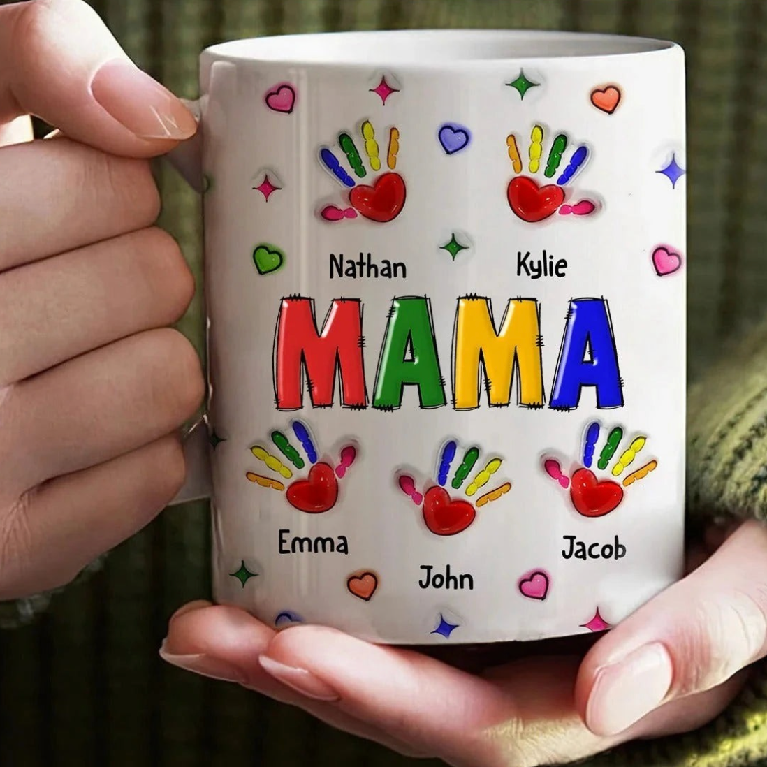 母の日パームマグ 個性的なカラフルなおばあちゃん/お母さんの手形孫のマグカップ