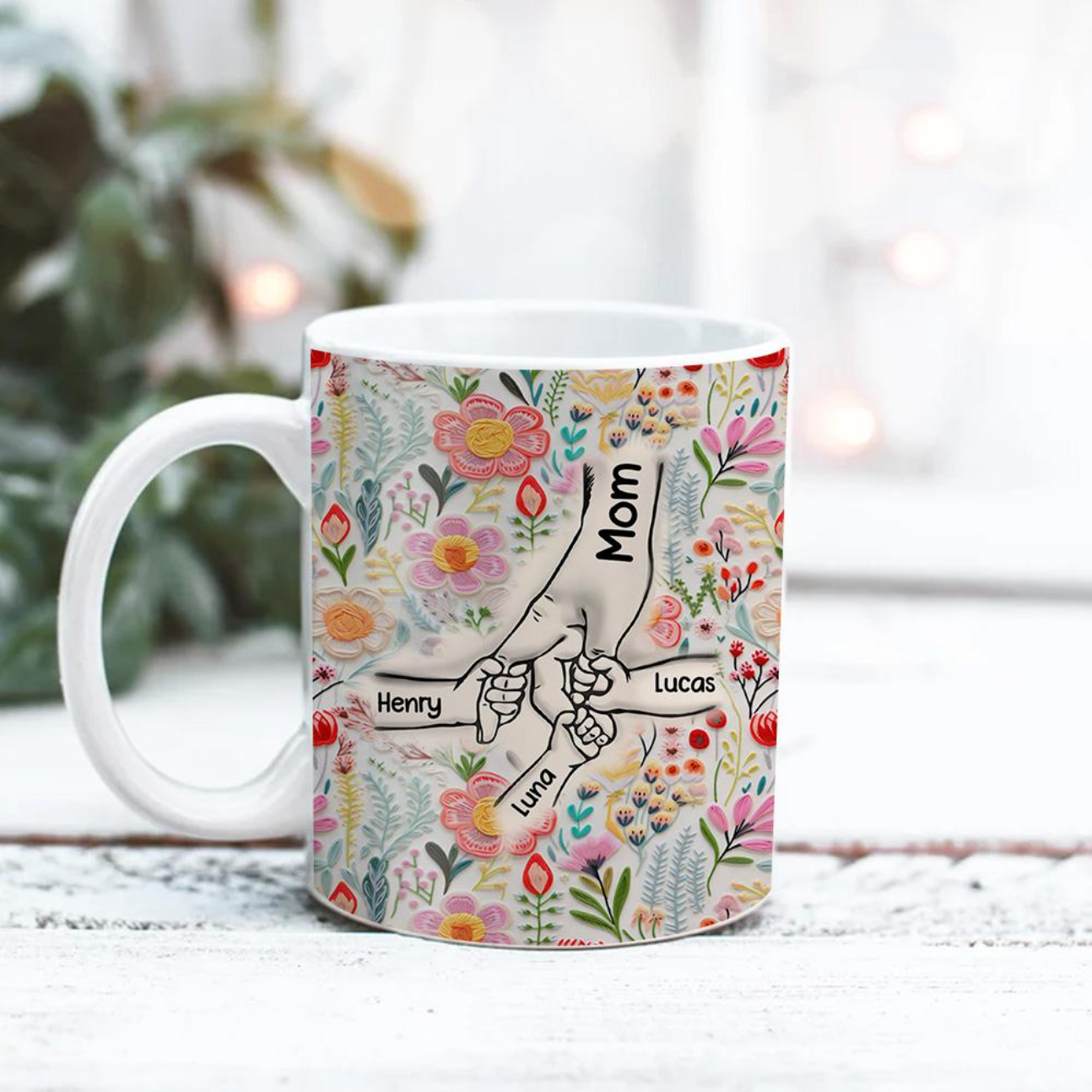 ファミリーの個人用カスタム3Dインフレータブル効果プリントアクセントマグ フラワーズ - Fallook