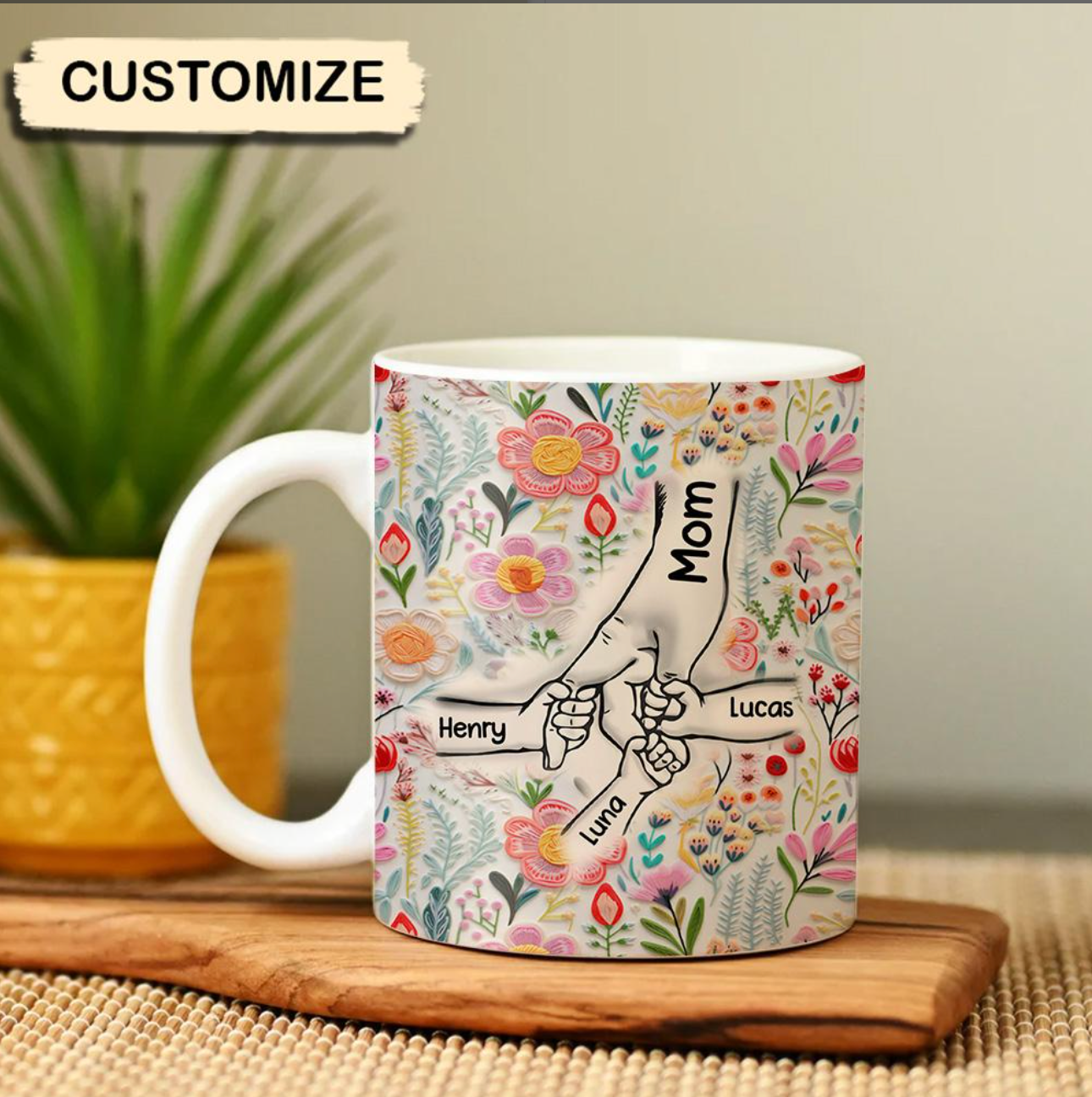 ファミリーの個人用カスタム3Dインフレータブル効果プリントアクセントマグ フラワーズ - Fallook