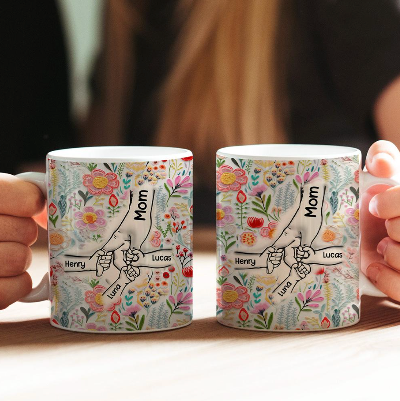 ファミリーの個人用カスタム3Dインフレータブル効果プリントアクセントマグ フラワーズ - Fallook