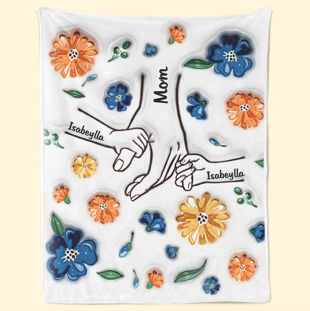 新発売！私たちはあなたを愛しています、ママ - ファミリー パーソナライズされたカスタム 3D インフレート効果プリントブランケット 青い花 - Fallook