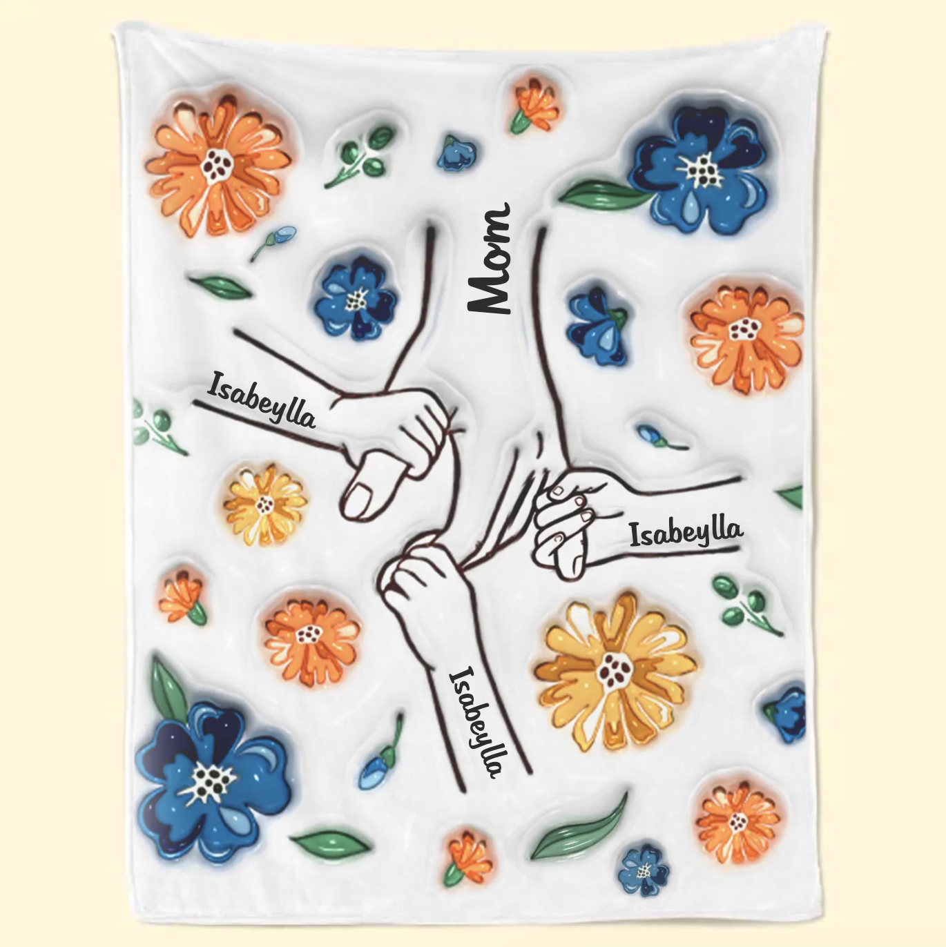 新発売！私たちはあなたを愛しています、ママ - ファミリー パーソナライズされたカスタム 3D インフレート効果プリントブランケット 青い花 - Fallook