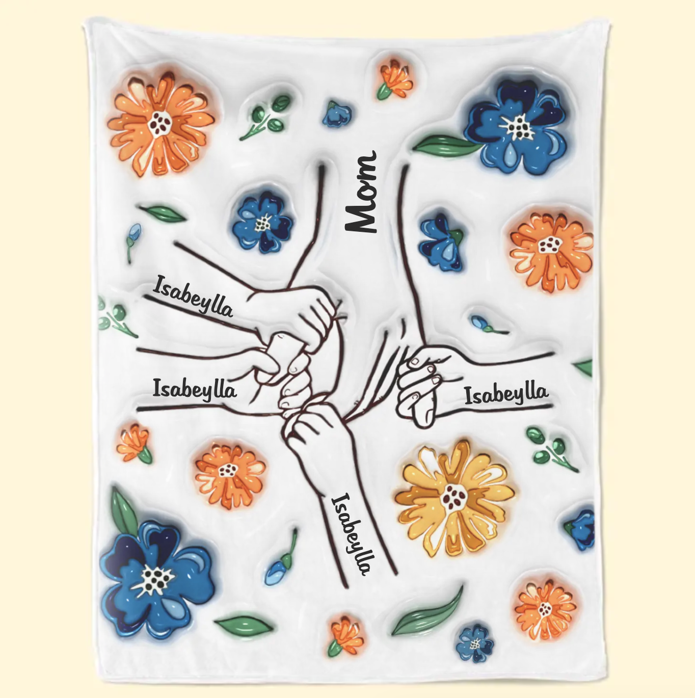 新発売！私たちはあなたを愛しています、ママ - ファミリー パーソナライズされたカスタム 3D インフレート効果プリントブランケット 青い花 - Fallook