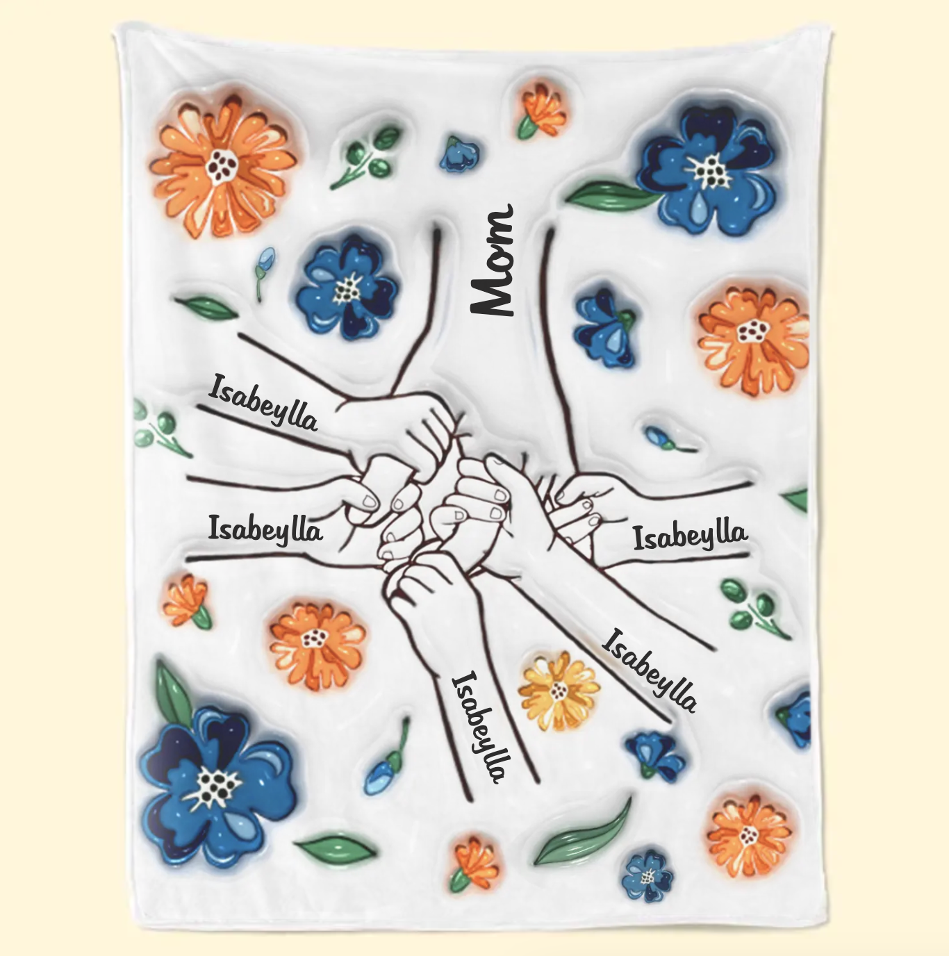 新発売！私たちはあなたを愛しています、ママ - ファミリー パーソナライズされたカスタム 3D インフレート効果プリントブランケット 青い花 - Fallook