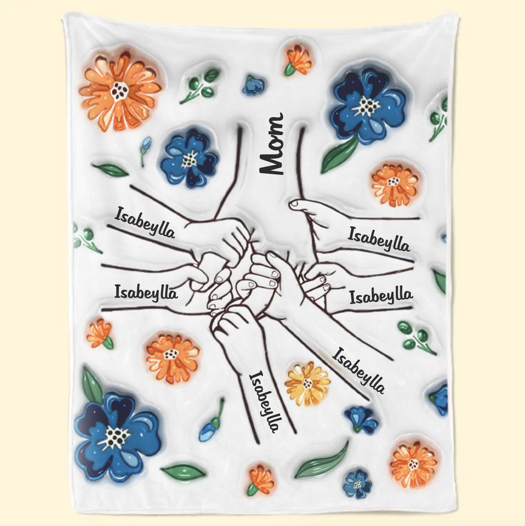 新発売！私たちはあなたを愛しています、ママ - ファミリー パーソナライズされたカスタム 3D インフレート効果プリントブランケット 青い花 - Fallook