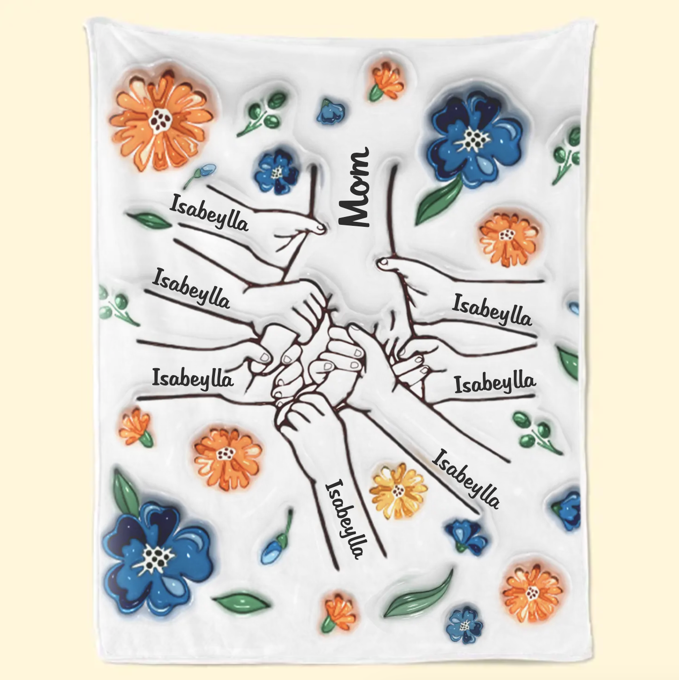 新発売！私たちはあなたを愛しています、ママ - ファミリー パーソナライズされたカスタム 3D インフレート効果プリントブランケット 青い花 - Fallook