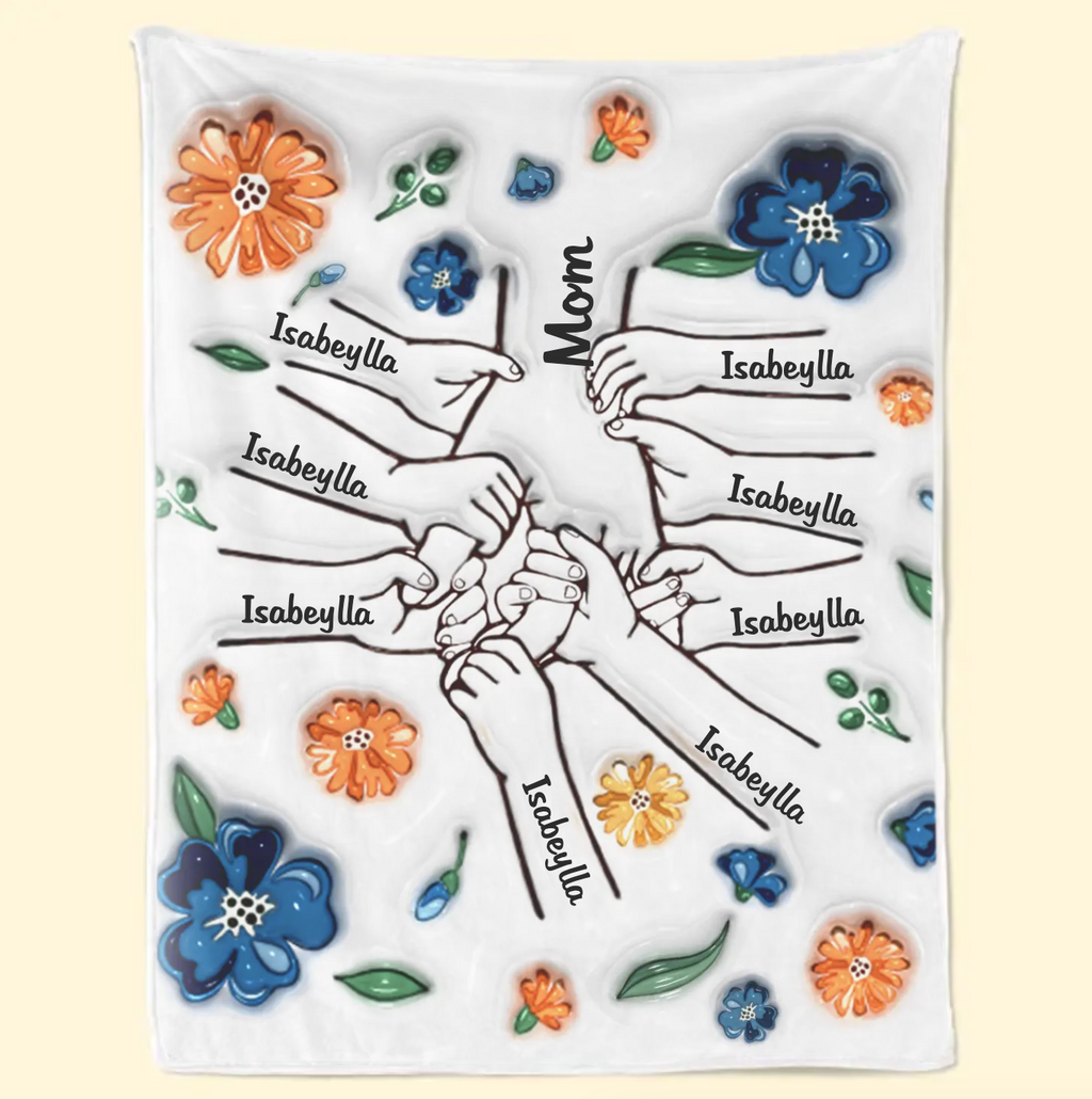 新発売！私たちはあなたを愛しています、ママ - ファミリー パーソナライズされたカスタム 3D インフレート効果プリントブランケット 青い花 - Fallook