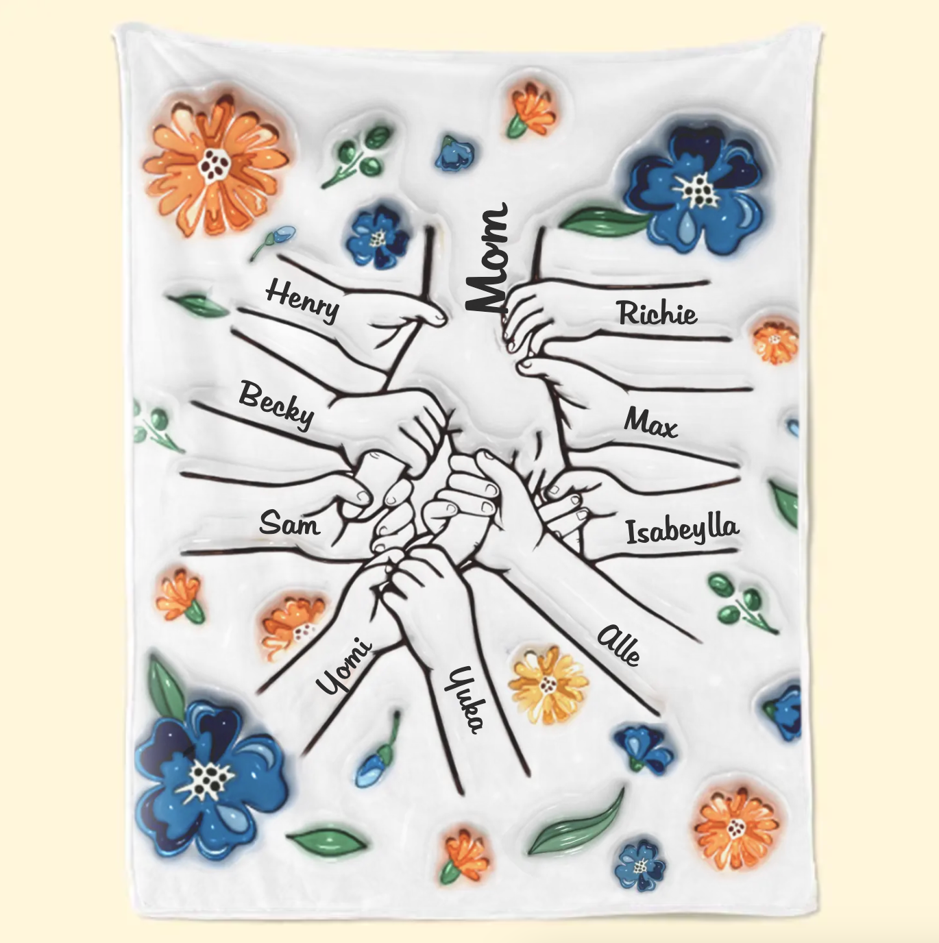 新発売！私たちはあなたを愛しています、ママ - ファミリー パーソナライズされたカスタム 3D インフレート効果プリントブランケット 青い花 - Fallook