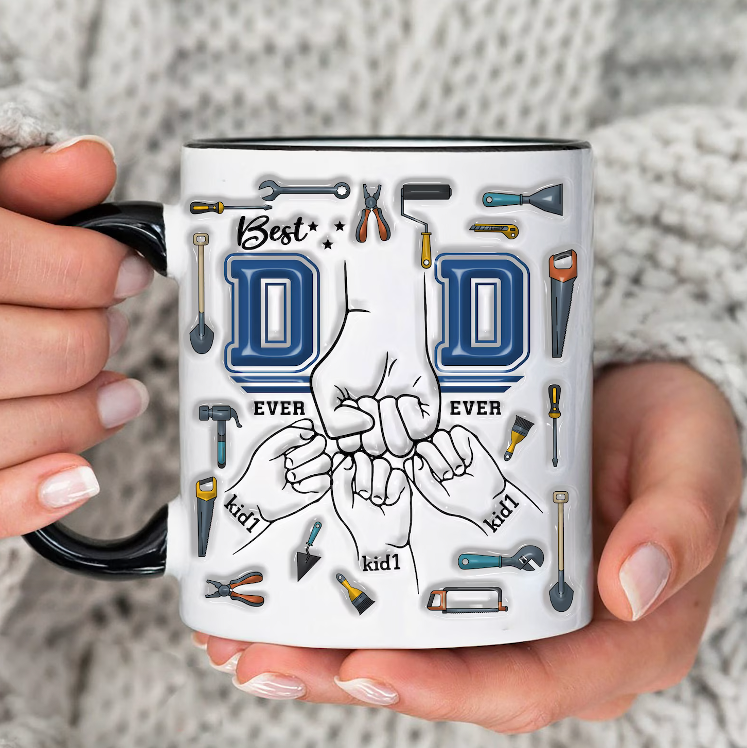 Best Dad Ever 子供たちの手を握るパーソナライズされたお父さんマグツール トップハット - Fallook