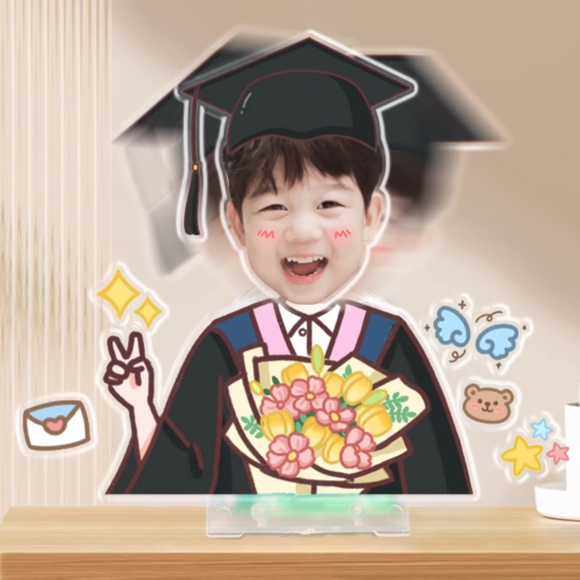 カスタムペット 子供·入園祝·卒業祝 シェイクアクリルスタンドサイン - 1人印刷 - Fallook