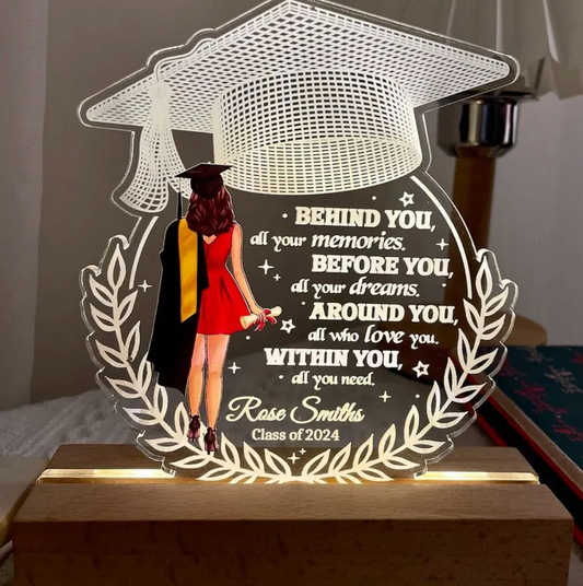 卒業-あなたのすべてのあなたの思い出の後ろに-パーソナライズされた形暖かいledナイトライト - Fallook