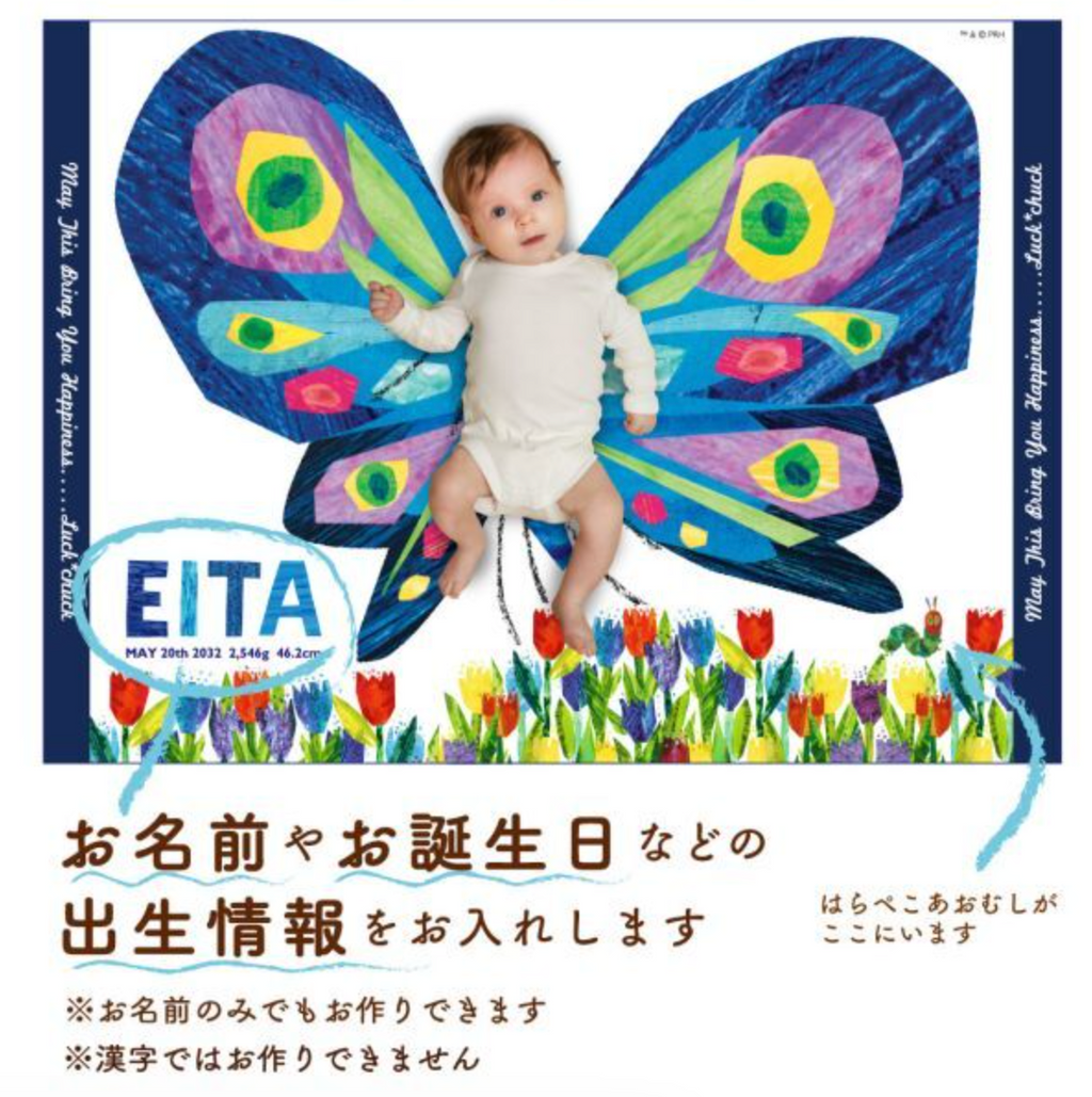 絵本テイストが大人気です!名前入りの絵本柄ブランケットです｜青い蝶 - Fallook