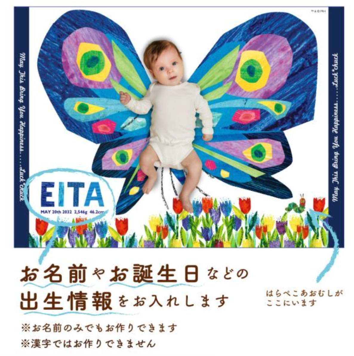 絵本テイストが大人気です!名前入りの絵本柄ブランケットです｜青い蝶 - Fallook