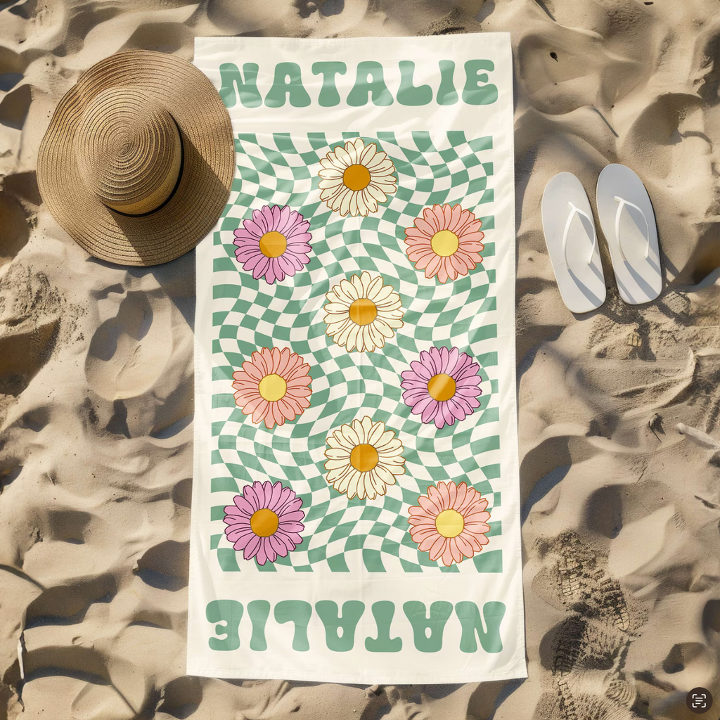 オリジナル名前入りビーチタオル ♪ オーダーメイド デイジーグリッド - Fallook