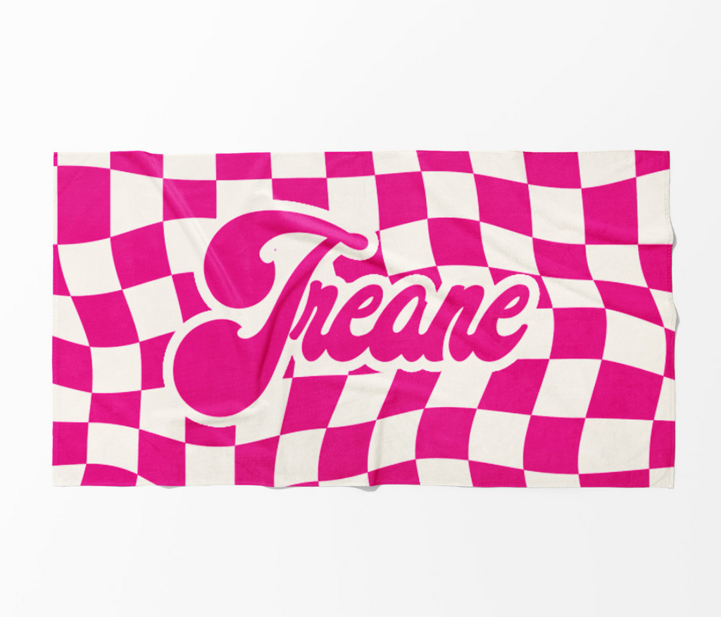 オリジナル名前入りビーチタオル ♪  碁盤目風です