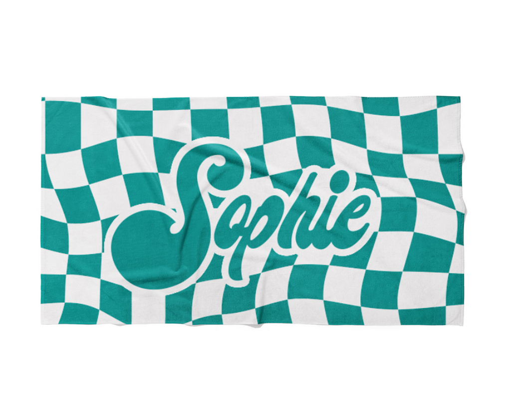 オリジナル名前入りビーチタオル ♪  碁盤目風です