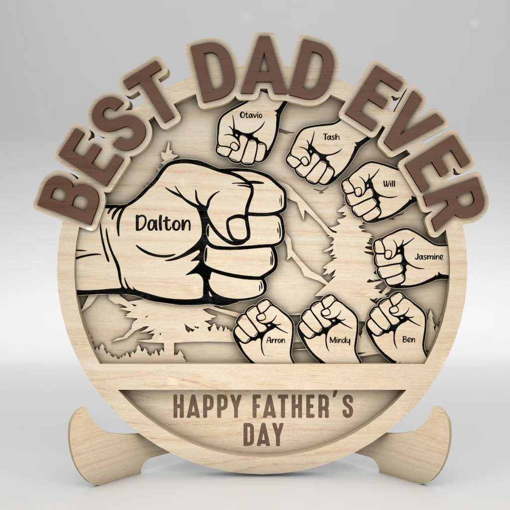 パパと子供の手のフィストバンプの山の標識 パーソナライズ