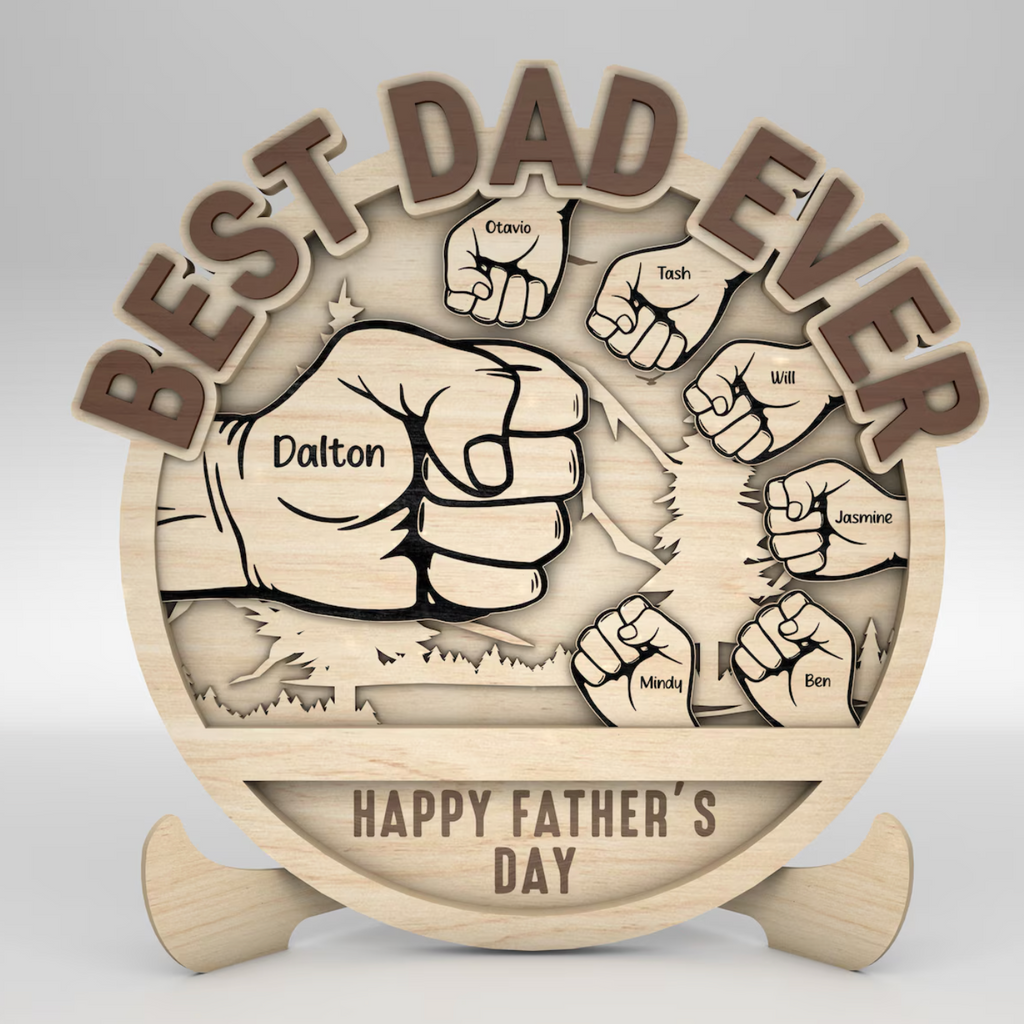 パパと子供の手のフィストバンプの山の標識 パーソナライズ