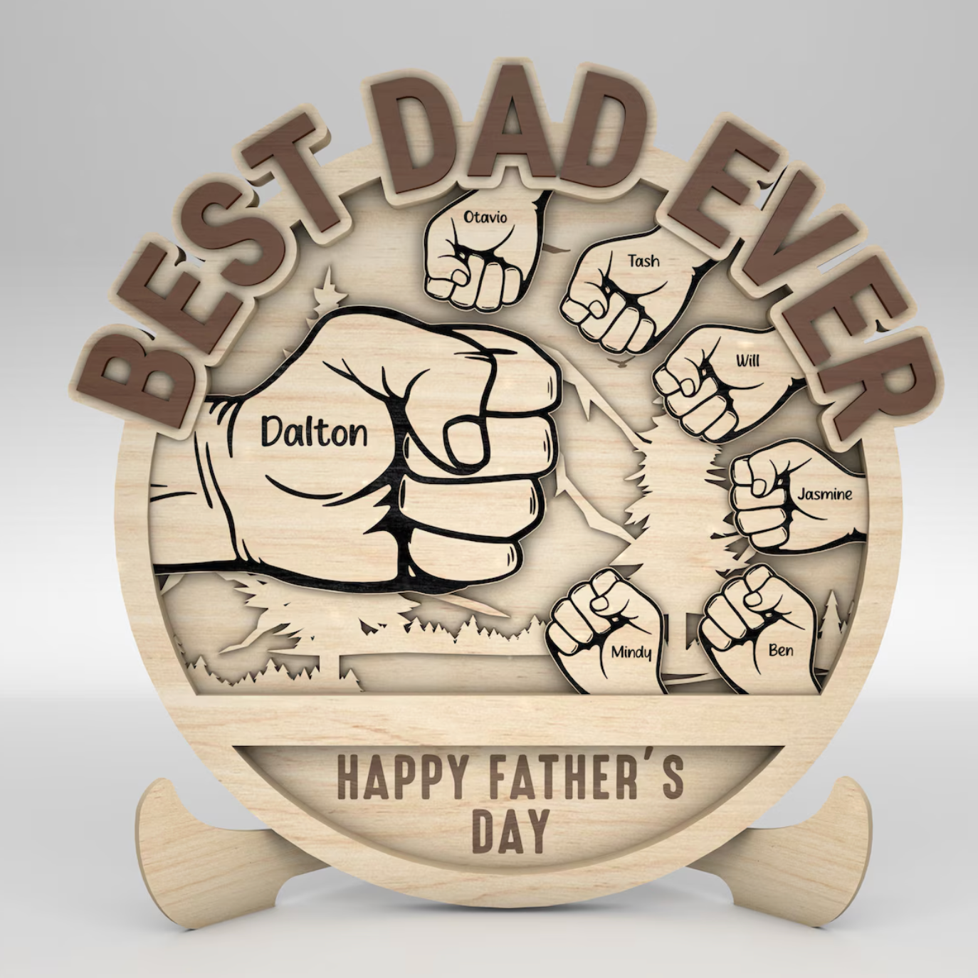 パパと子供の手のフィストバンプの山の標識 パーソナライズ