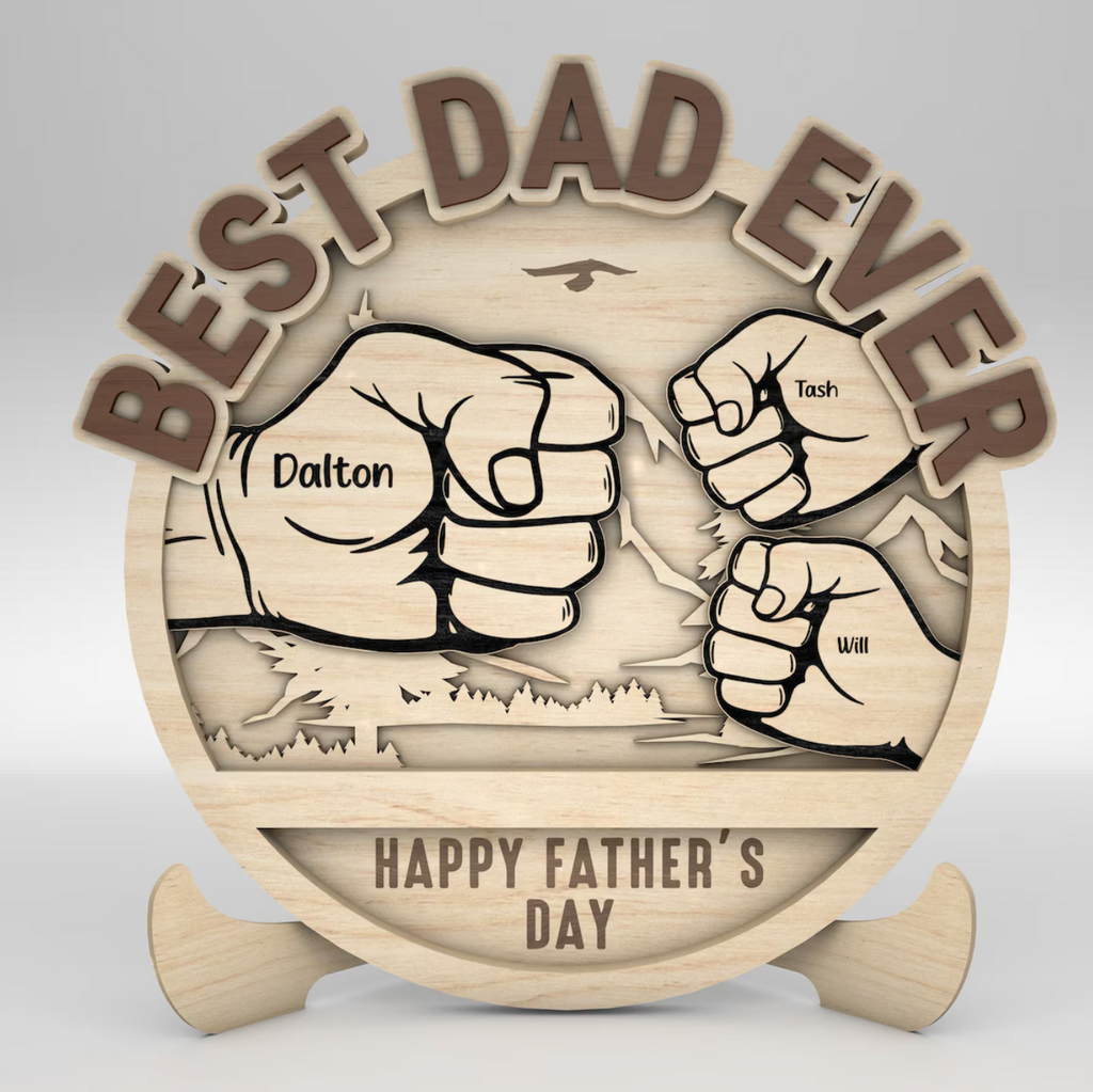 パパと子供の手のフィストバンプの山の標識 パーソナライズ