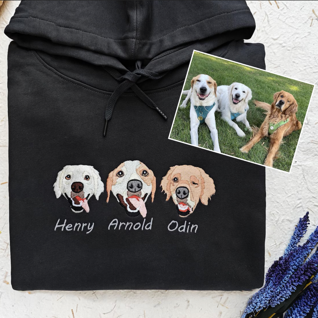 犬/猫/ペットの写真刺繍 アバター を入れたカスタマイズされた長袖スウェットシャツ  帽子のシャツ